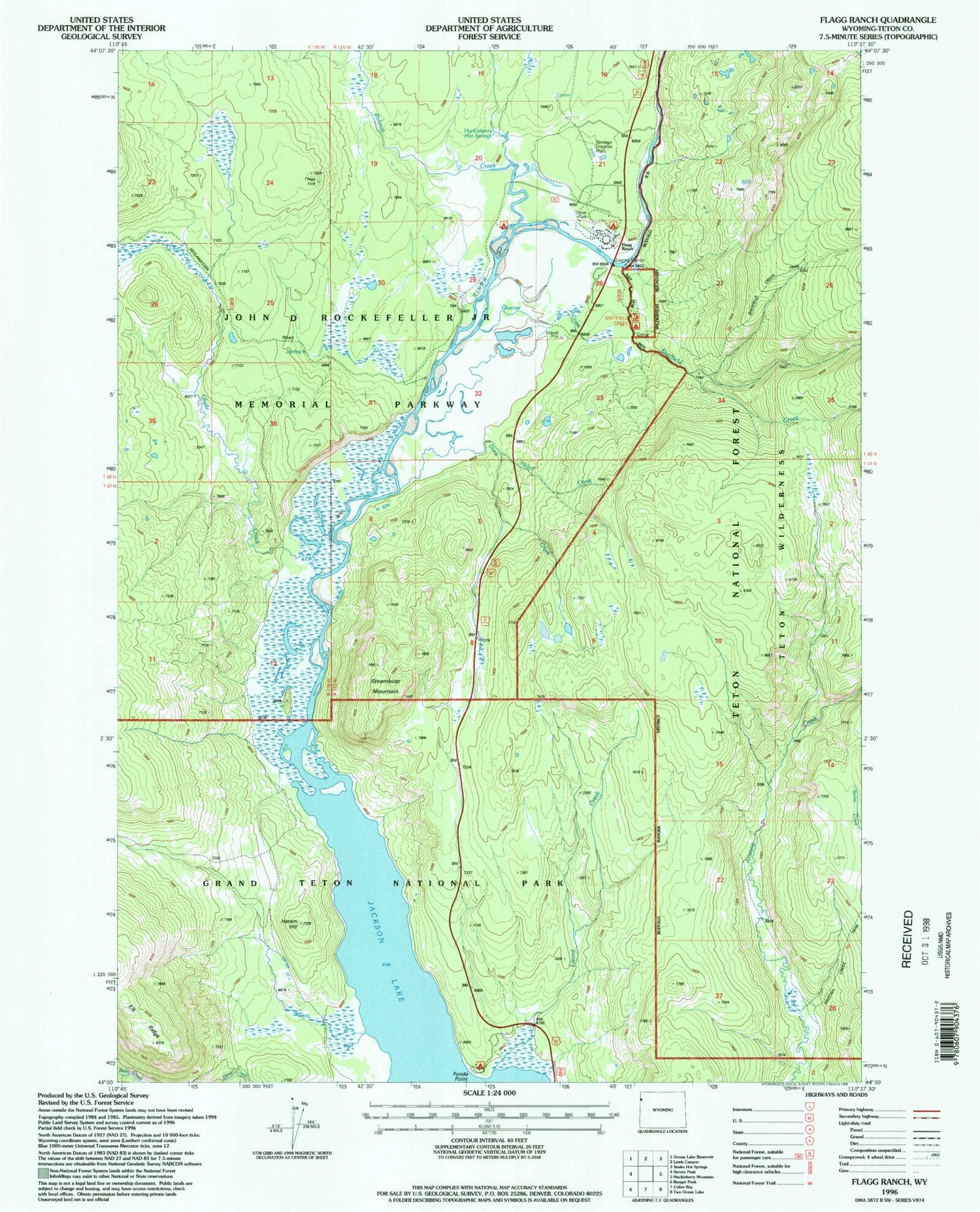 Classic USGS Flagg Ranch Wyoming 7.5'x7.5' Topo Map Image