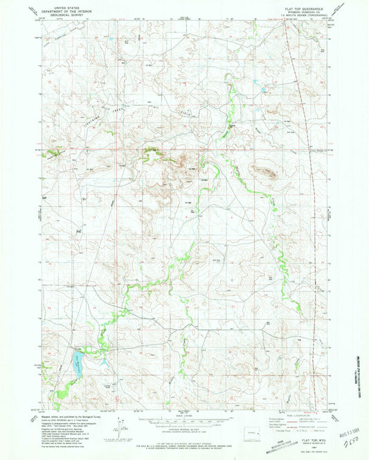 Classic USGS Flat Top Wyoming 7.5'x7.5' Topo Map Image