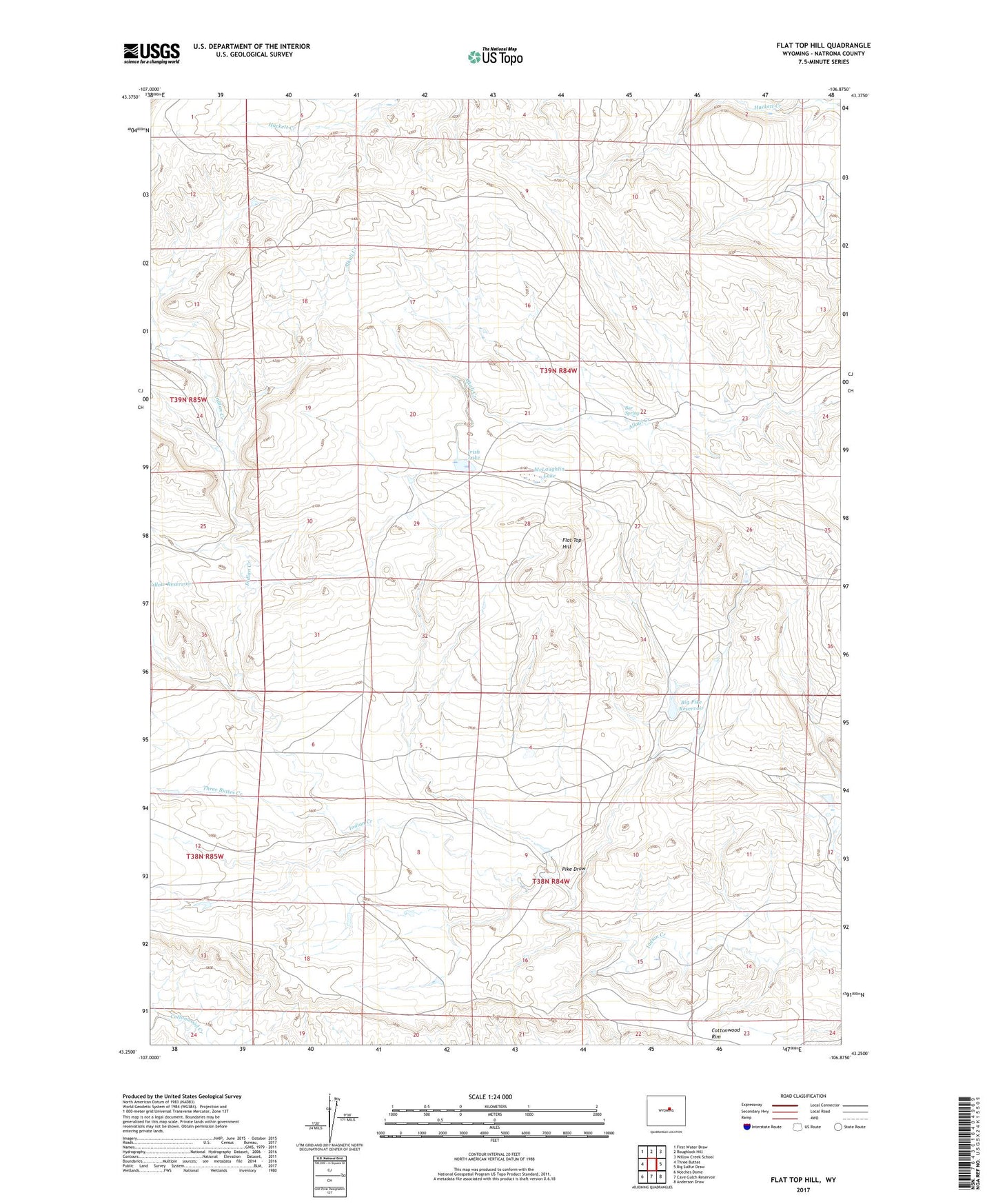 Flat Top Hill Wyoming US Topo Map Image