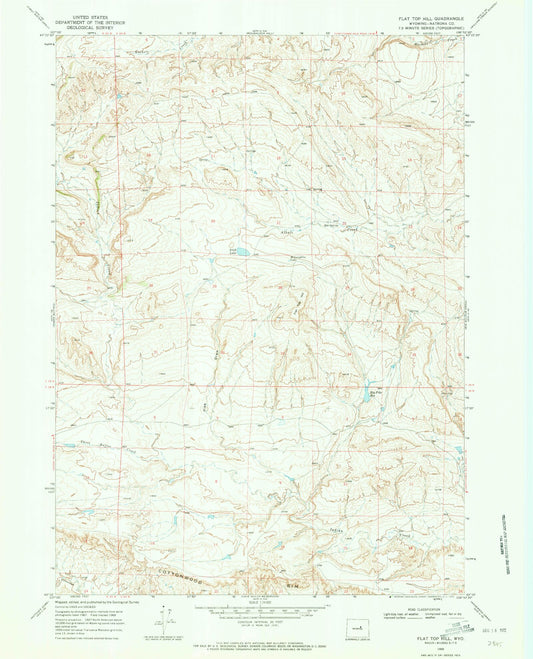 Classic USGS Flat Top Hill Wyoming 7.5'x7.5' Topo Map Image