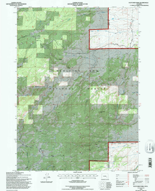 Classic USGS Fletcher Park Wyoming 7.5'x7.5' Topo Map Image