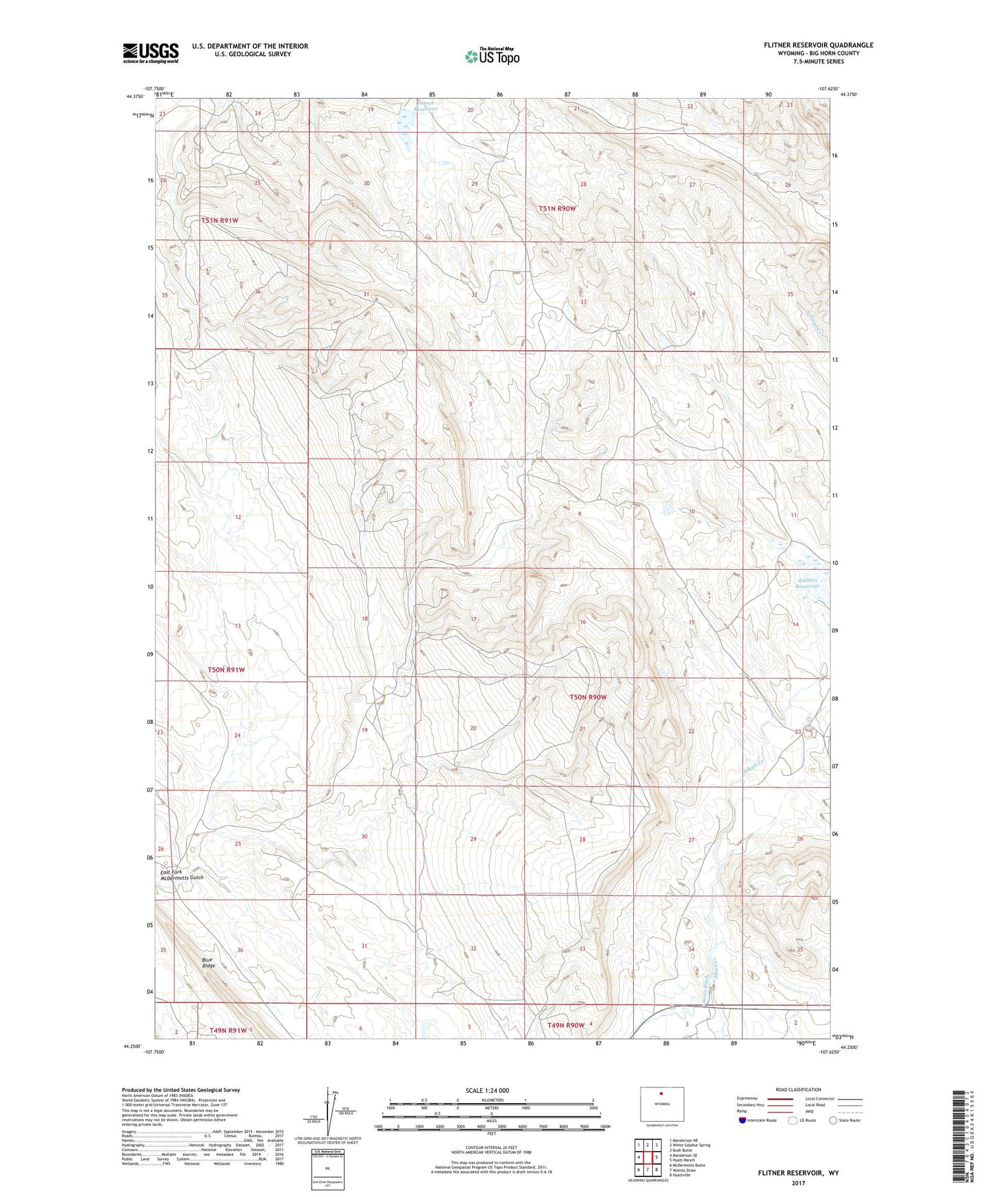 Flitner Reservoir Wyoming US Topo Map Image