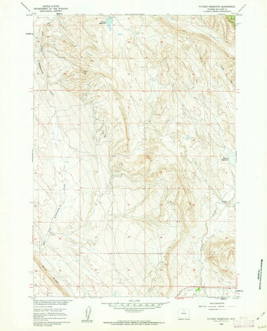 Classic USGS Flitner Reservoir Wyoming 7.5'x7.5' Topo Map Image