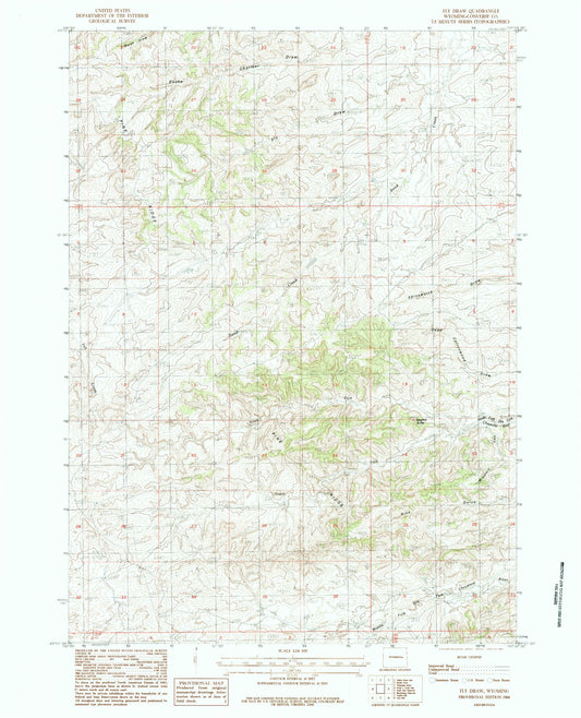 Classic USGS Fly Draw Wyoming 7.5'x7.5' Topo Map Image