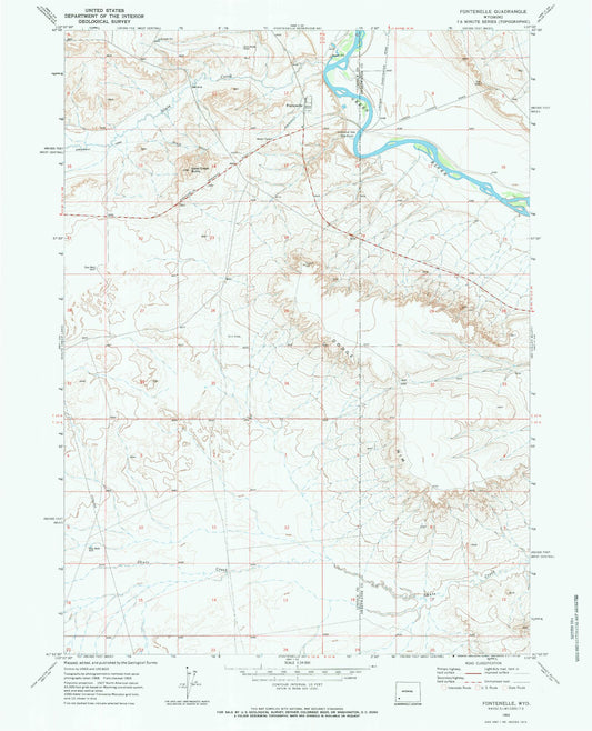 Classic USGS Fontenelle Wyoming 7.5'x7.5' Topo Map Image
