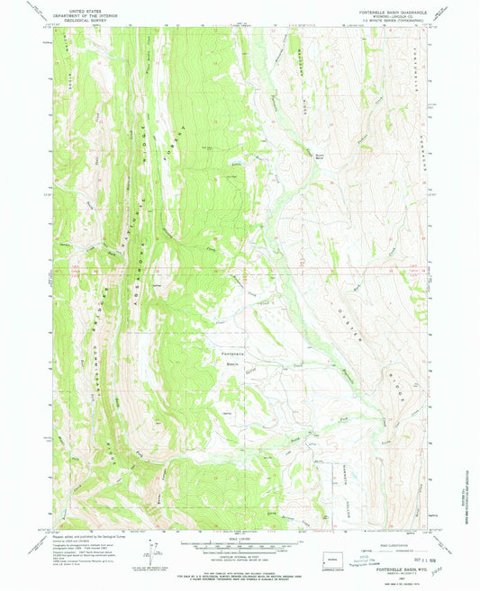 Classic USGS Fontenelle Basin Wyoming 7.5'x7.5' Topo Map Image