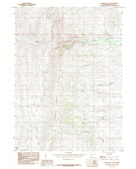 Classic USGS Fontenelle Gap Wyoming 7.5'x7.5' Topo Map Image