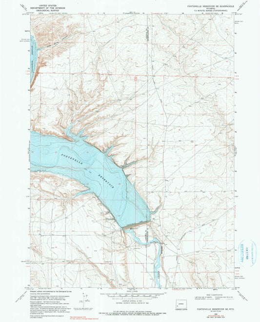 Classic USGS Fontenelle Reservoir SE Wyoming 7.5'x7.5' Topo Map Image