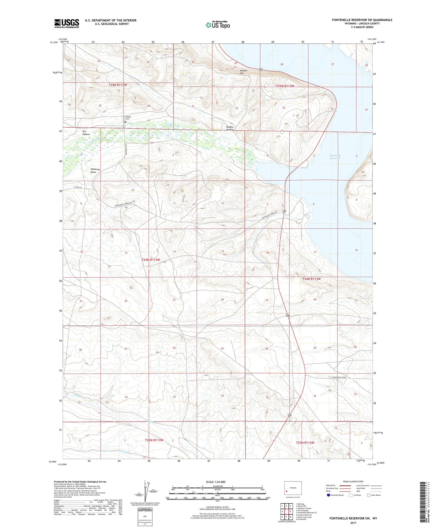 Fontenelle Reservoir SW Wyoming US Topo Map Image