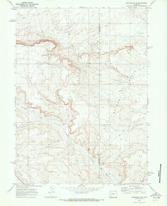 Classic USGS Fontenelle SE Wyoming 7.5'x7.5' Topo Map Image