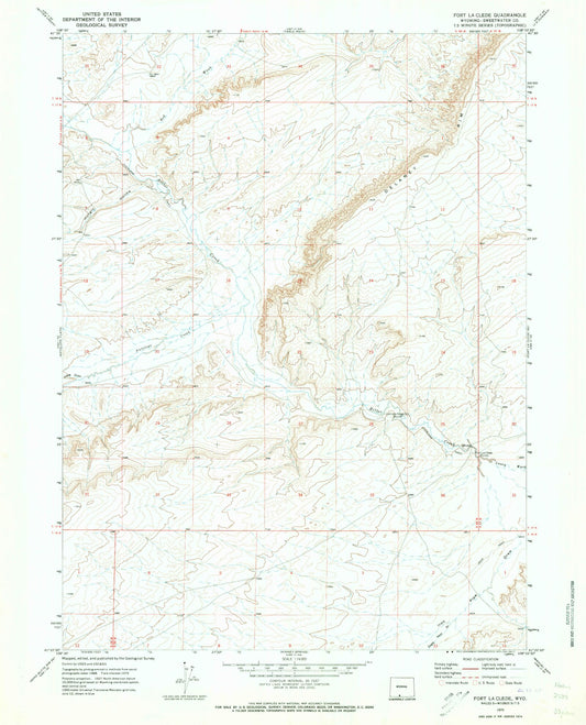 Classic USGS Fort La Clede Wyoming 7.5'x7.5' Topo Map Image