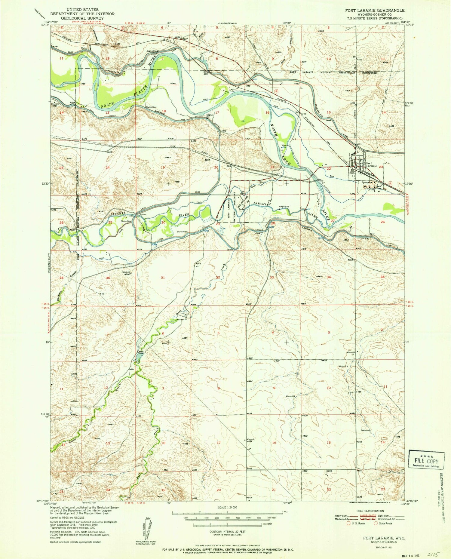 Classic USGS Fort Laramie Wyoming 7.5'x7.5' Topo Map Image