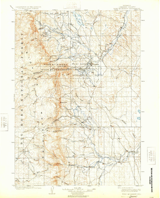 Historic 1903 Fort Mckinney Wyoming 30'x30' Topo Map Image