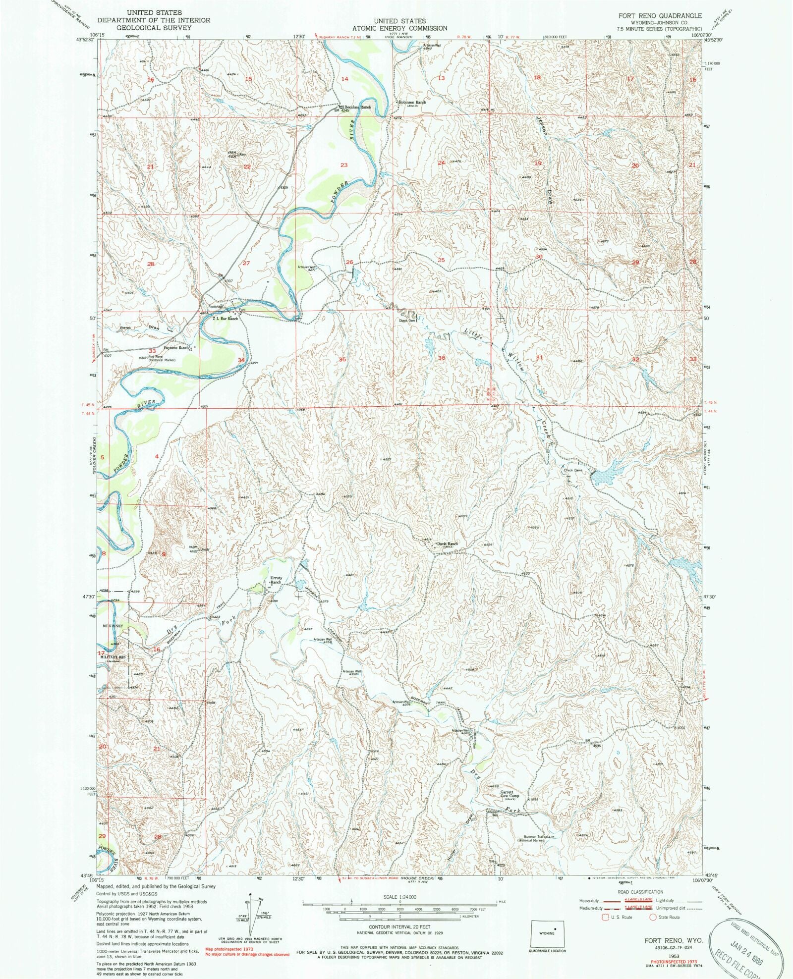 Classic USGS Fort Reno Wyoming 7.5'x7.5' Topo Map – MyTopo Map Store