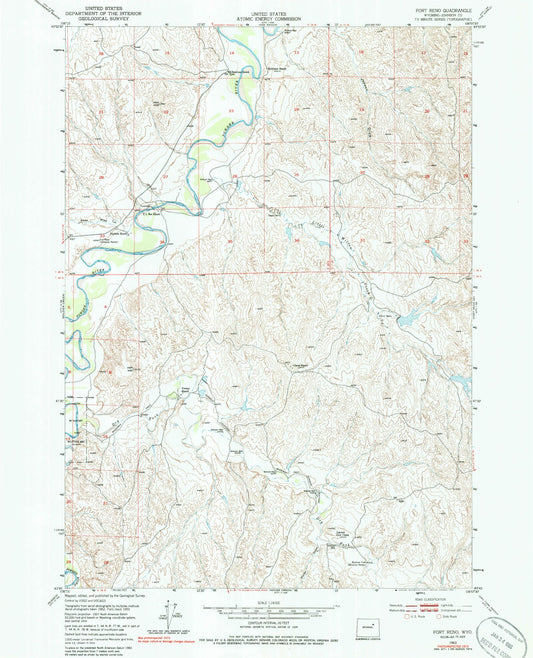Classic USGS Fort Reno Wyoming 7.5'x7.5' Topo Map Image