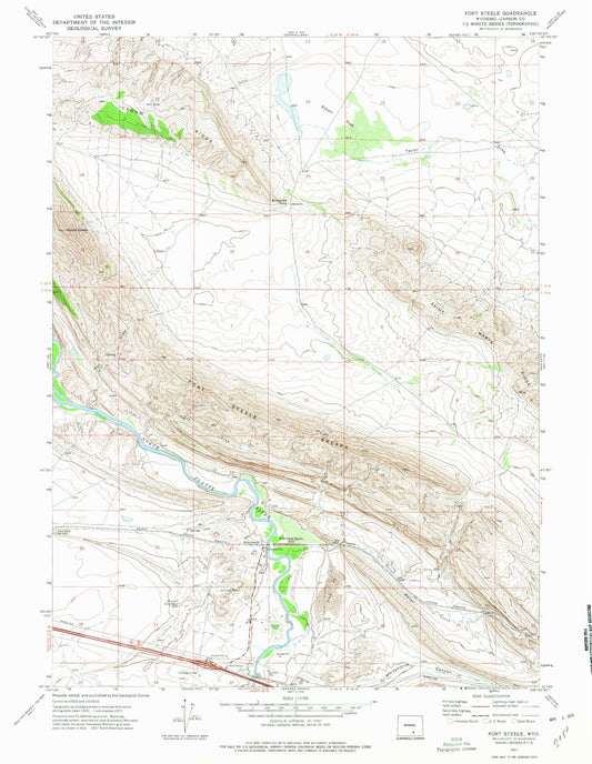 Classic USGS Fort Steele Wyoming 7.5'x7.5' Topo Map Image