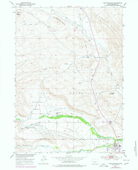 Classic USGS Fort Washakie Wyoming 7.5'x7.5' Topo Map Image