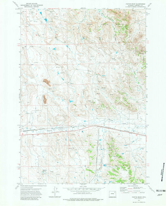 Classic USGS Fortin Draw Wyoming 7.5'x7.5' Topo Map Image