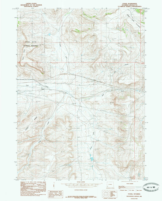 Classic USGS Fossil Wyoming 7.5'x7.5' Topo Map Image