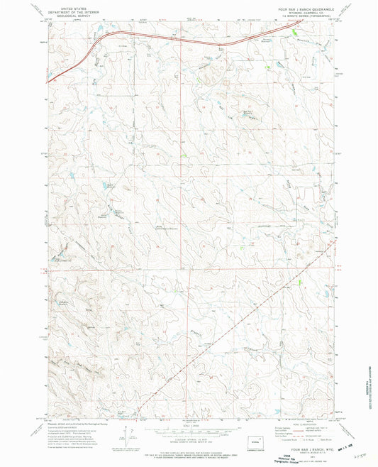 Classic USGS Four Bar J Ranch Wyoming 7.5'x7.5' Topo Map Image