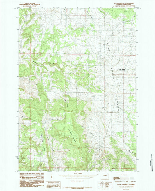 Classic USGS Four Corners Wyoming 7.5'x7.5' Topo Map Image
