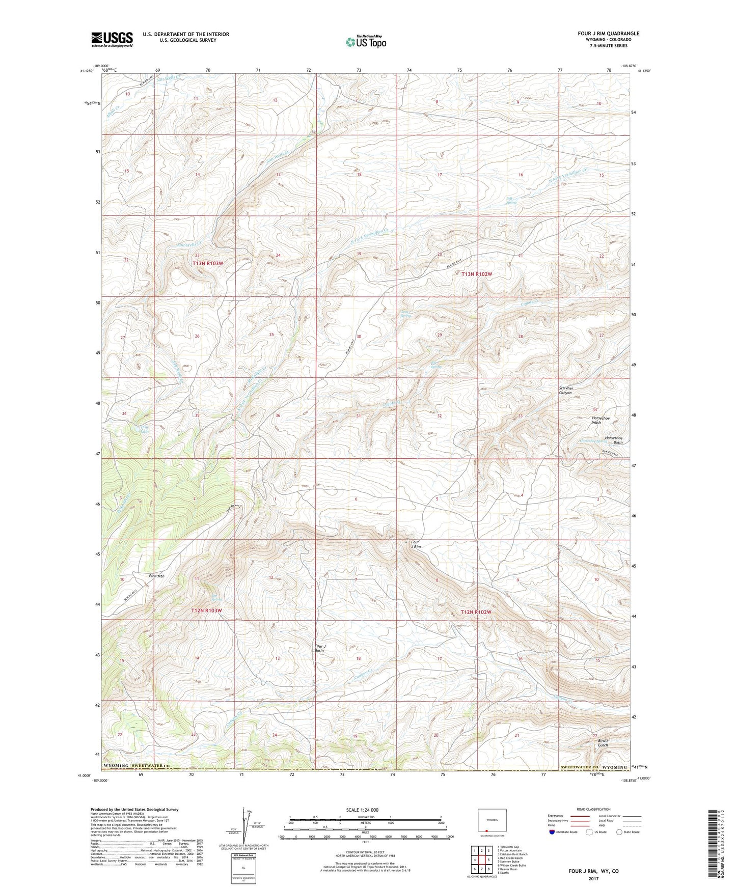 Four J Rim Wyoming US Topo Map Image