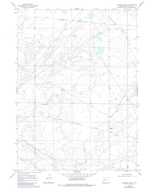 Classic USGS Fourmile Knoll Wyoming 7.5'x7.5' Topo Map Image