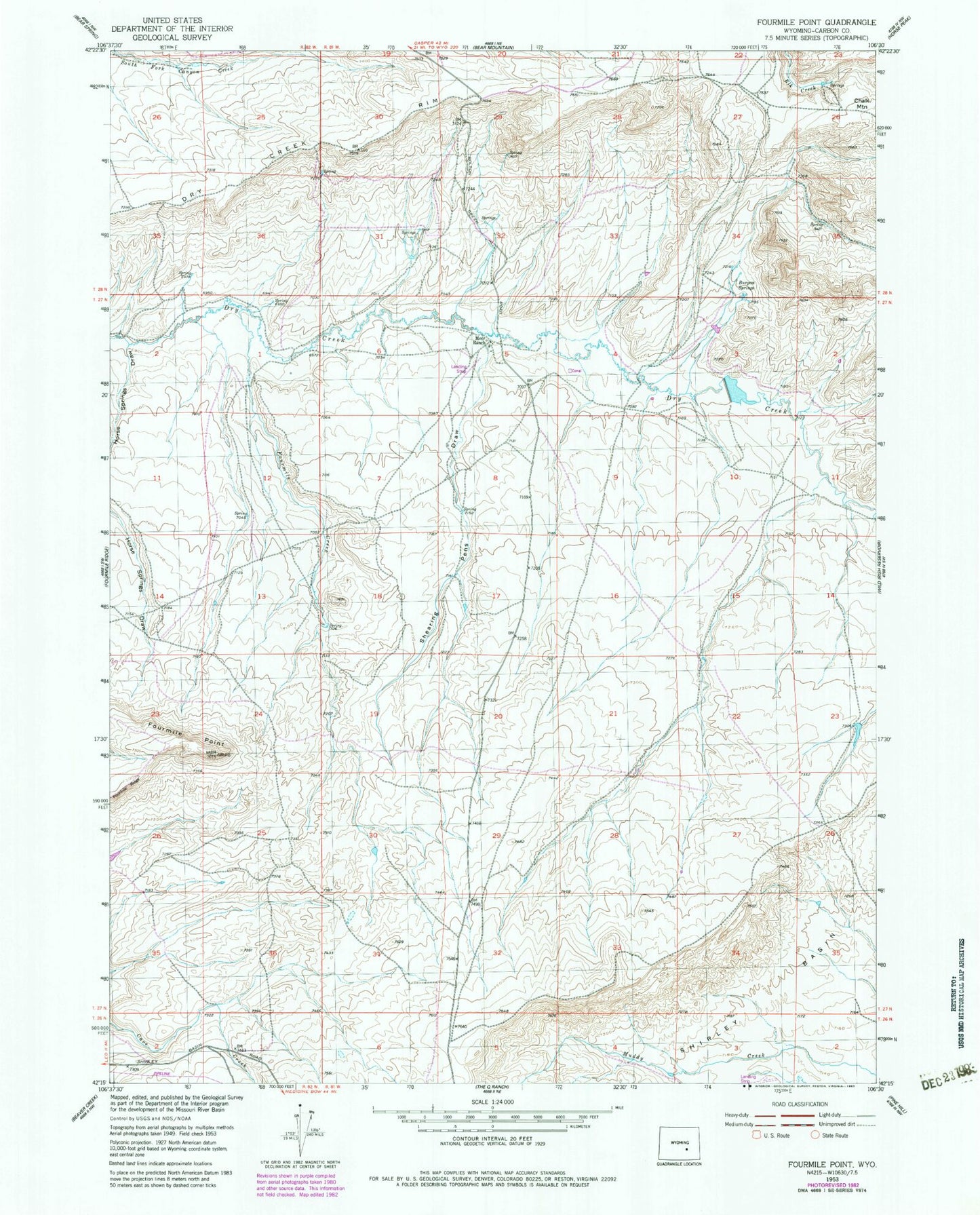 Classic USGS Fourmile Point Wyoming 7.5'x7.5' Topo Map Image
