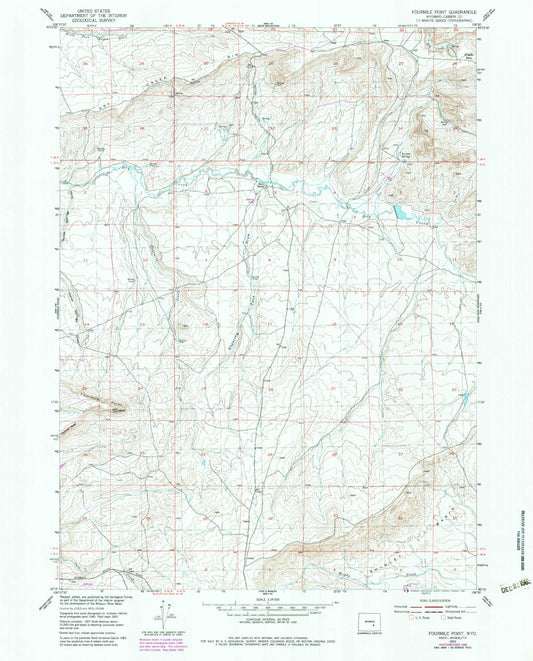 Classic USGS Fourmile Point Wyoming 7.5'x7.5' Topo Map Image
