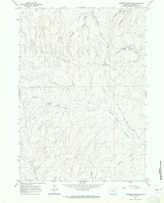 Classic USGS Fourmile Reservoir Wyoming 7.5'x7.5' Topo Map Image