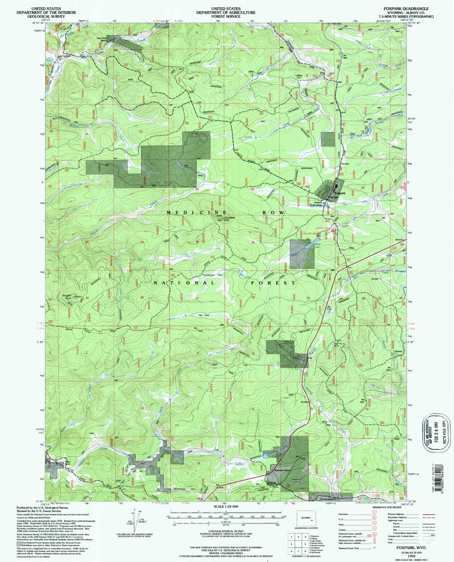 Classic USGS Foxpark Wyoming 7.5'x7.5' Topo Map Image
