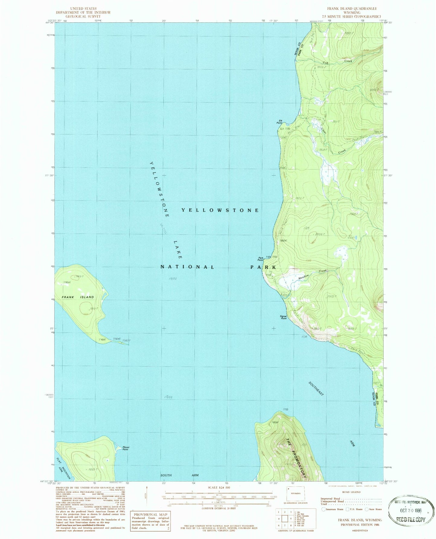 Classic USGS Frank Island Wyoming 7.5'x7.5' Topo Map Image