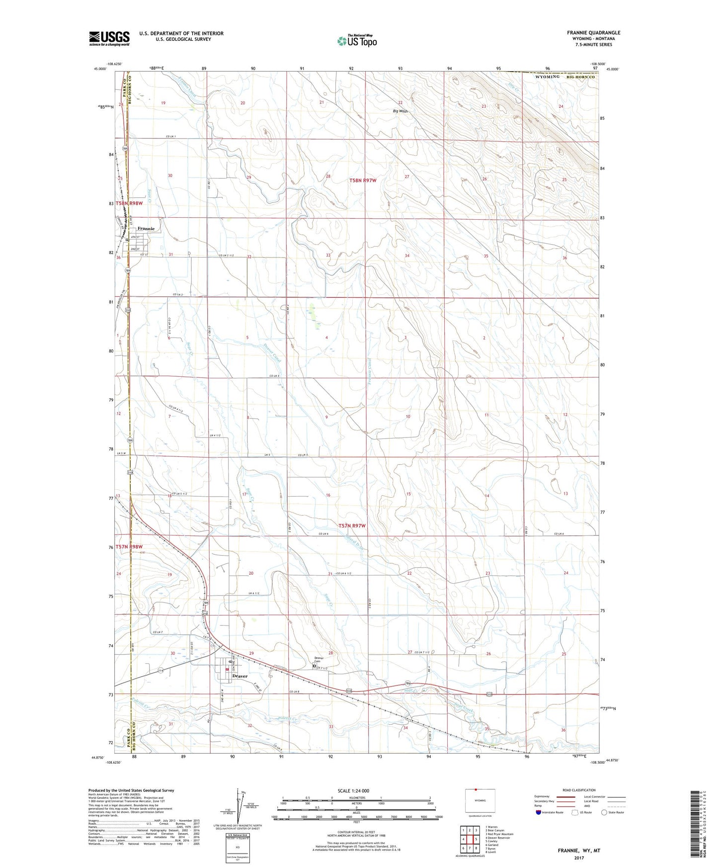 Frannie Wyoming US Topo Map Image