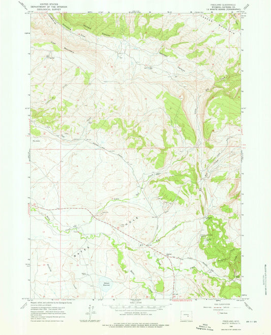 Classic USGS Freeland Wyoming 7.5'x7.5' Topo Map Image