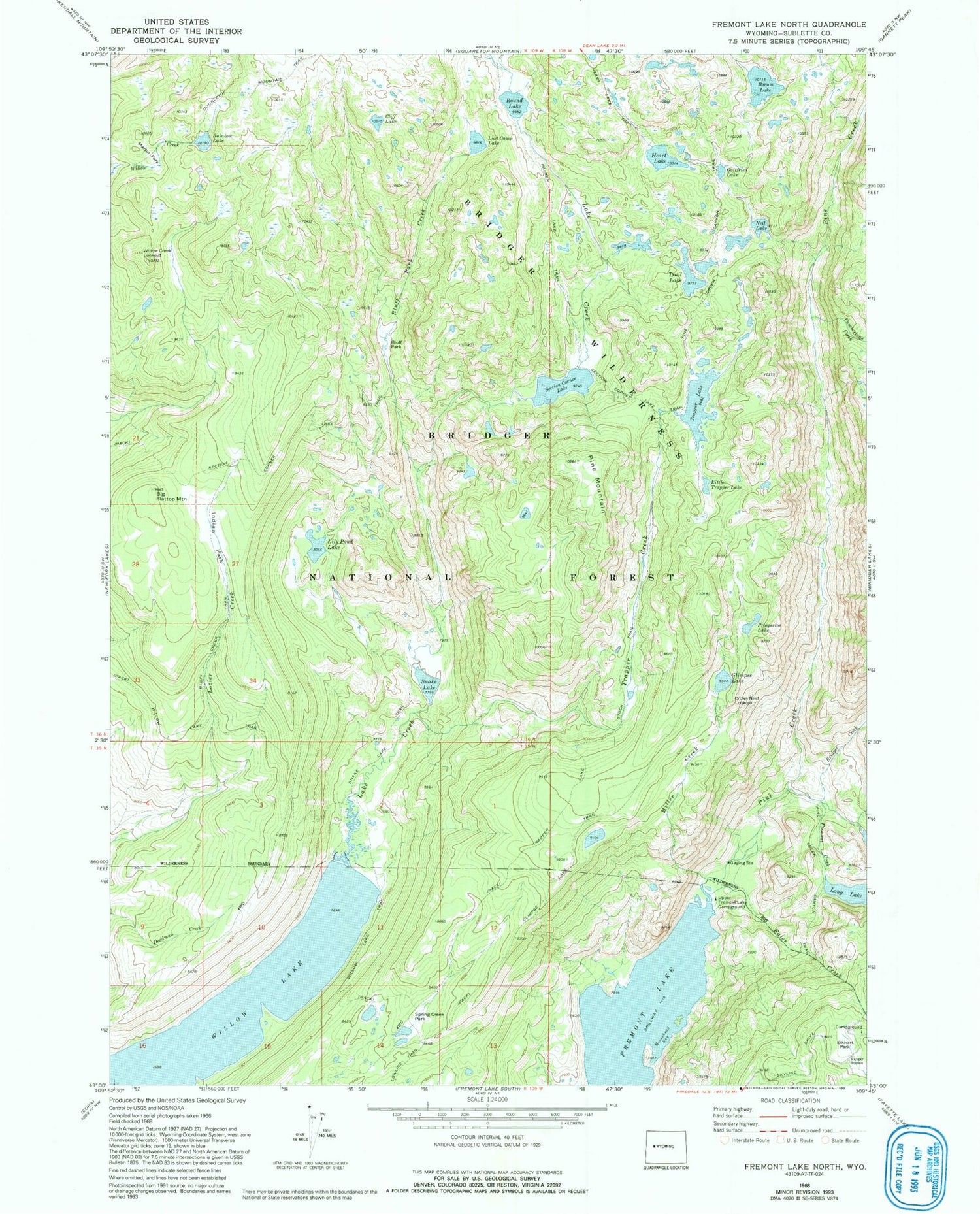 USGS Classic Fremont Lake North Wyoming 7.5'x7.5' Topo Map Image