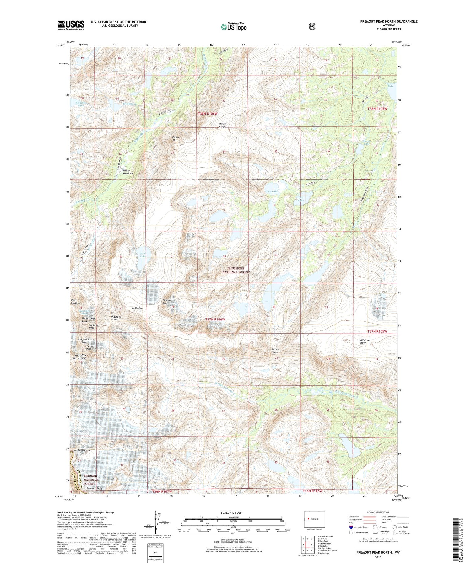 Fremont Peak North Wyoming US Topo Map Image