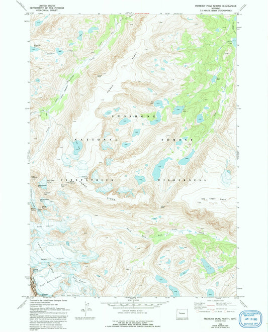 USGS Classic Fremont Peak North Wyoming 7.5'x7.5' Topo Map Image