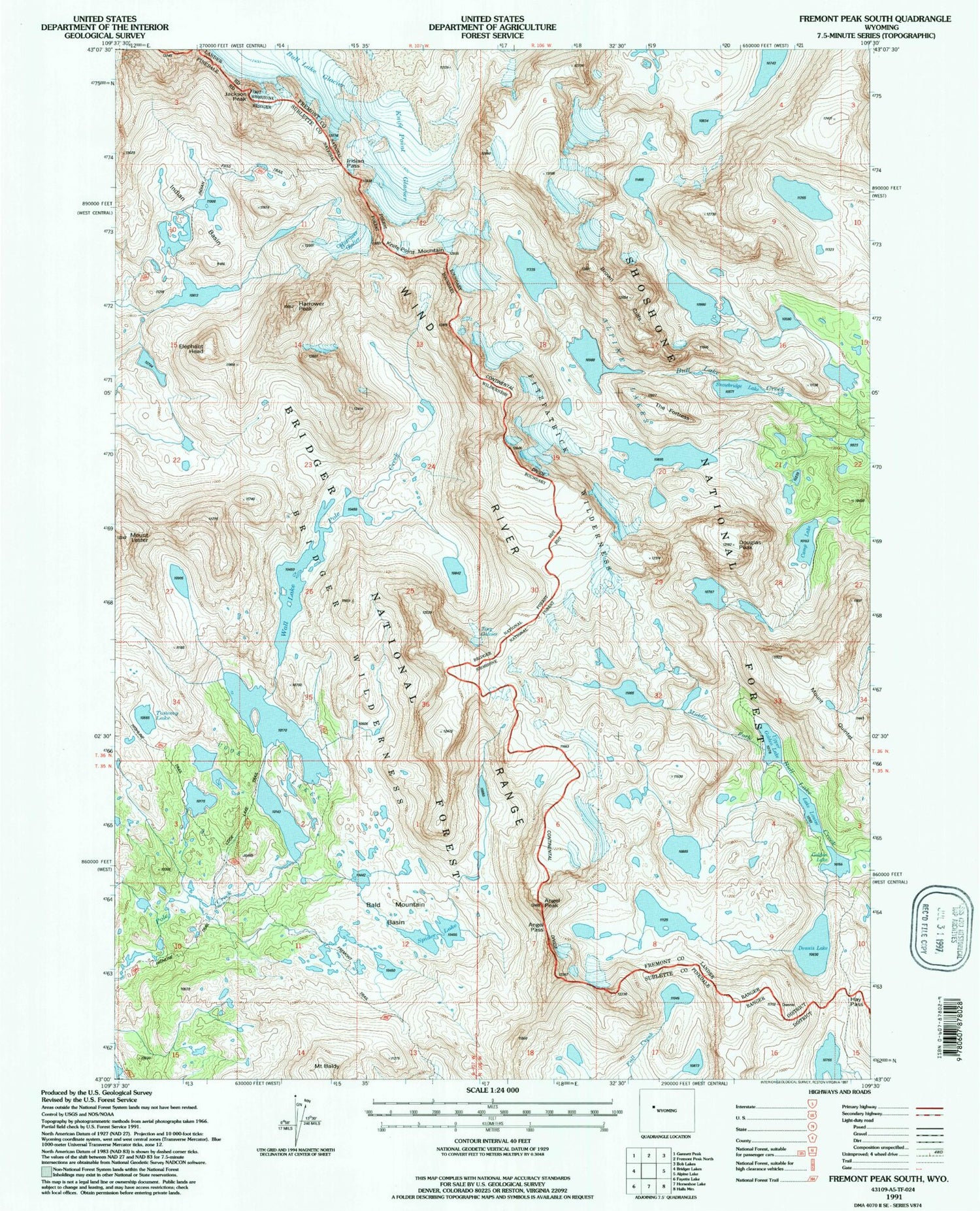 USGS Classic Fremont Peak South Wyoming 7.5'x7.5' Topo Map Image