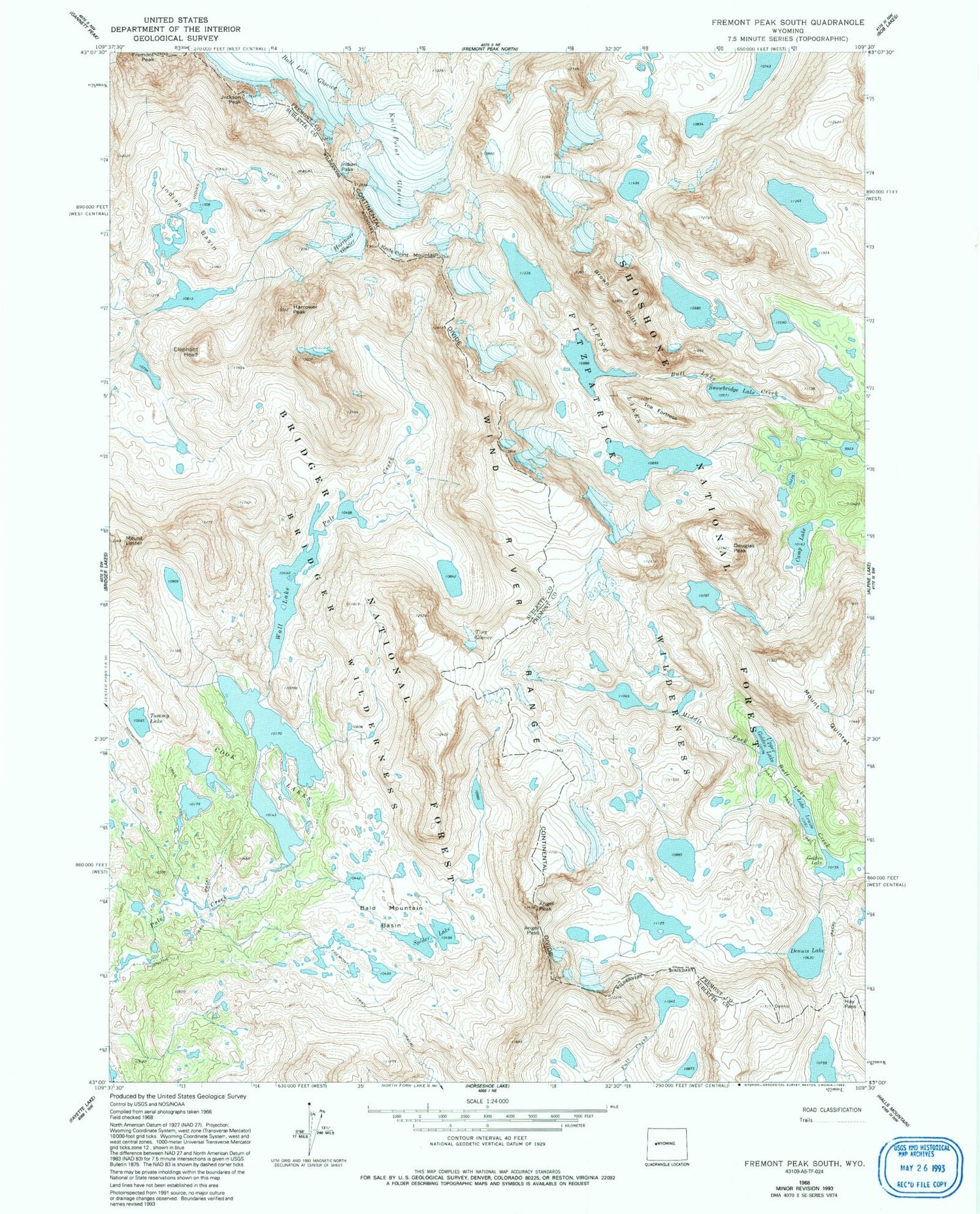 USGS Classic Fremont Peak South Wyoming 7.5'x7.5' Topo Map Image