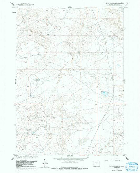 Classic USGS Fuller Reservoir Wyoming 7.5'x7.5' Topo Map Image
