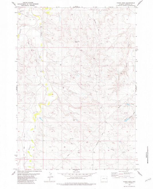 Classic USGS Funny Rock Wyoming 7.5'x7.5' Topo Map Image
