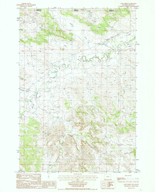 Classic USGS Gaff Creek Wyoming 7.5'x7.5' Topo Map Image