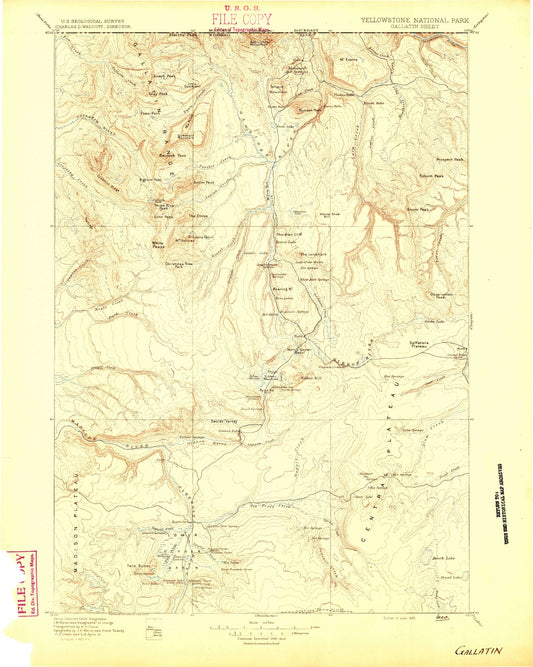 Historic 1885 Gallatin Wyoming 30'x30' Topo Map Image