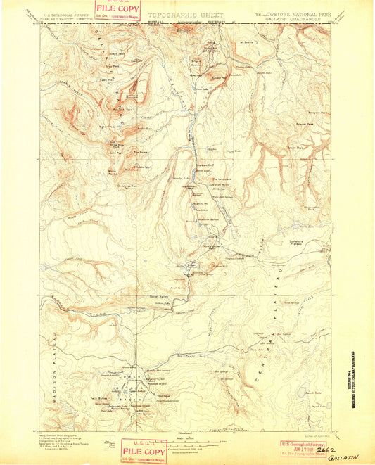 Historic 1901 Gallatin Wyoming 30'x30' Topo Map Image