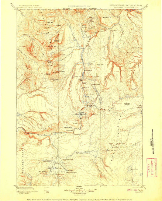 Historic 1908 Gallatin Wyoming 30'x30' Topo Map Image