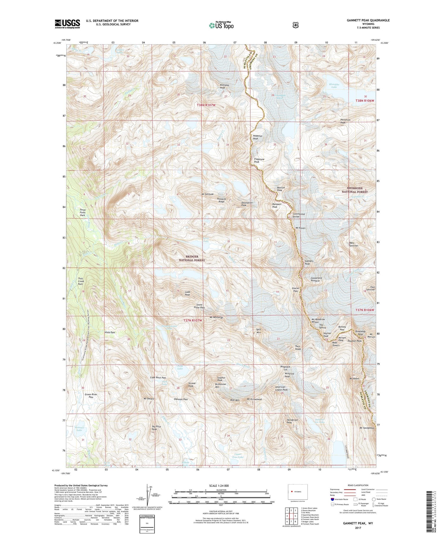 Gannett Peak Wyoming US Topo Map Image