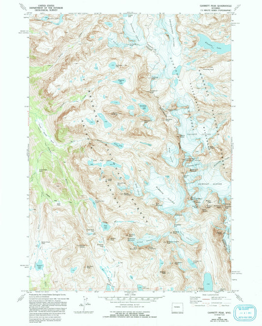 USGS Classic Gannett Peak Wyoming 7.5'x7.5' Topo Map Image