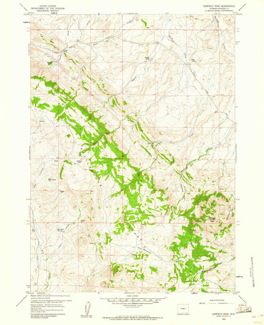 Classic USGS Garfield Peak Wyoming 7.5'x7.5' Topo Map Image