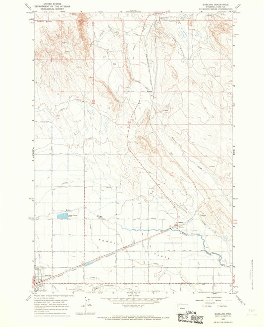 Classic USGS Garland Wyoming 7.5'x7.5' Topo Map Image