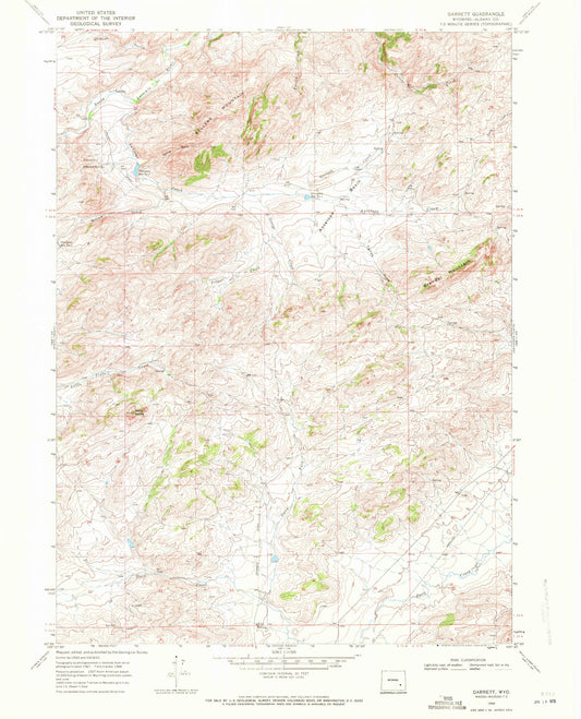Classic USGS Garrett Wyoming 7.5'x7.5' Topo Map Image